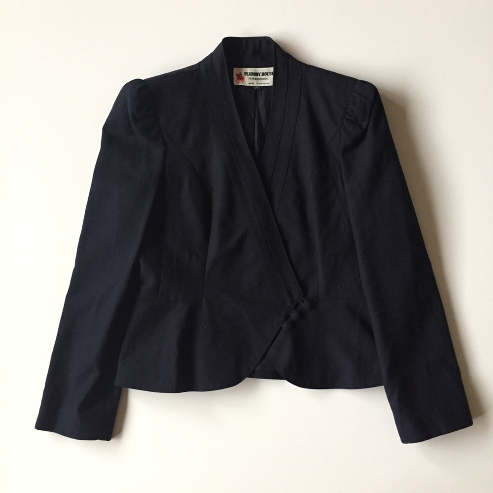 Vintage Navy Blue Wool Asymmetrical Jacket Blazer